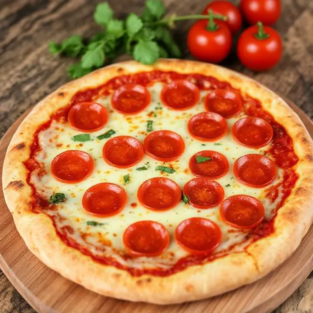 A pepperoni pizza with many slices