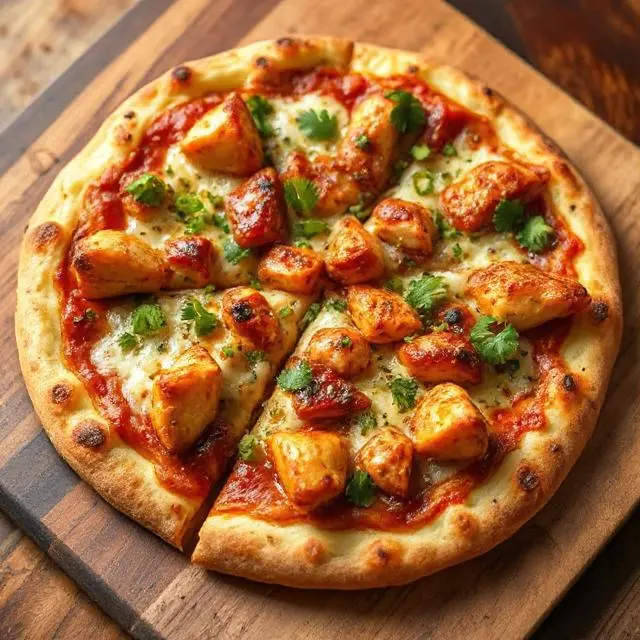 A BBQ chicken pizza with cilantro